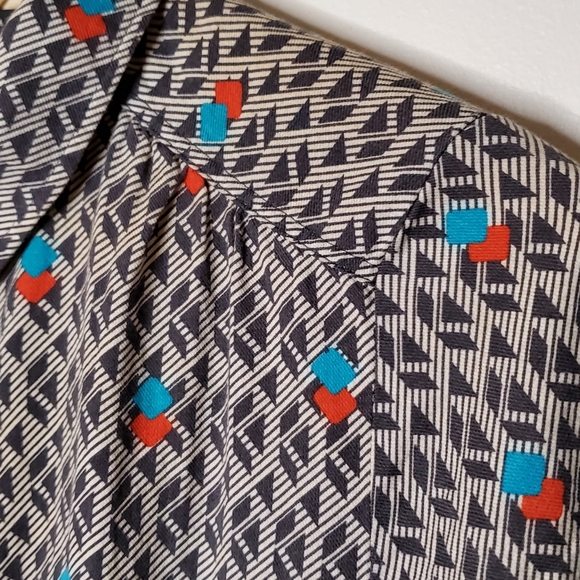 Memphis-Style Printed Vintage 80s Look Patterned Button-Up Shirt Dress - Picture 11 of 14